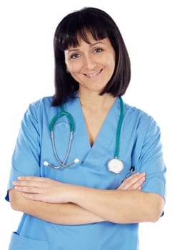 Beautiful woman doctor a over white background