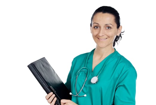 attractive lady doctor over a white background