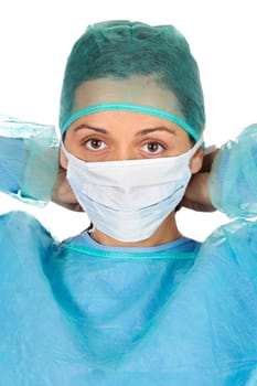 young lady doctor over a white background