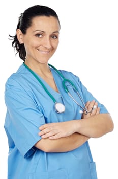 Attractive lady doctor over a white background