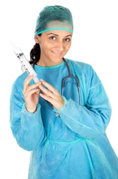 attractive lady doctor over a white background