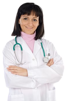 Beautiful woman doctor a over white background