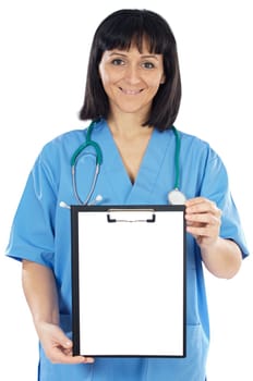Lady doctor whit clipboard a over white background
