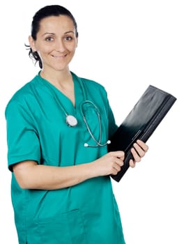 attractive lady doctor over a white background