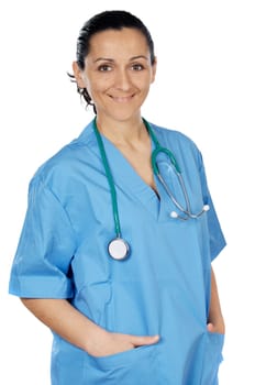 Attractive lady doctor over a white background