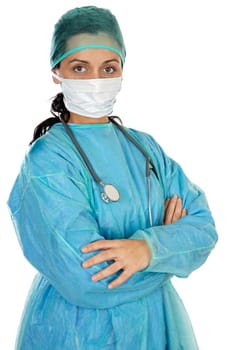 attractive lady doctor over a white background