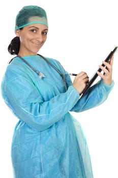 attractive lady doctor over a white background