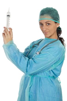 attractive lady doctor over a white background
