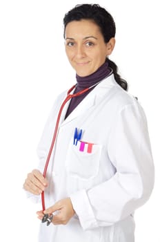 attractive lady doctor over a white background