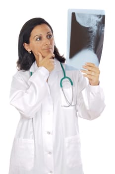doctor examining a radiographs a over white background