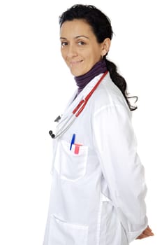 Attractive lady doctor over a white background