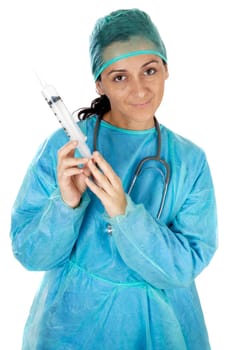 attractive lady doctor over a white background