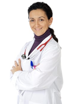 Attractive lady doctor over a white background