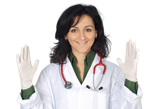 Attractive lady doctor over a white background
