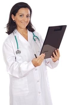 attractive lady doctor over a white background