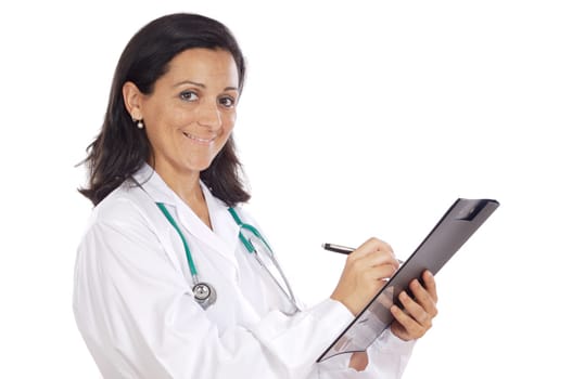 Attractive lady doctor over a white background