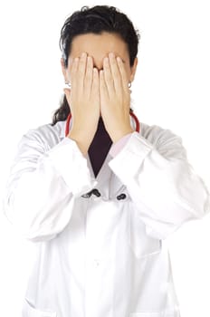 Lady anonymous Doctor with the hands in the face