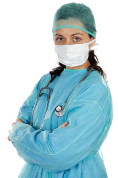 Attractive lady doctor over a white background