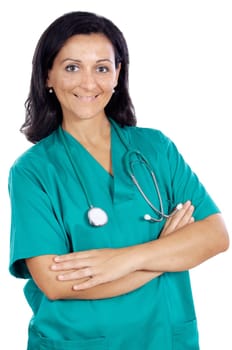 Attractive lady doctor over a white background