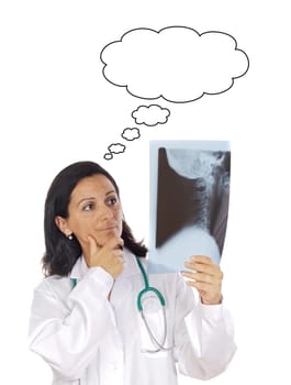 Woman doctor whit radiography a over white background