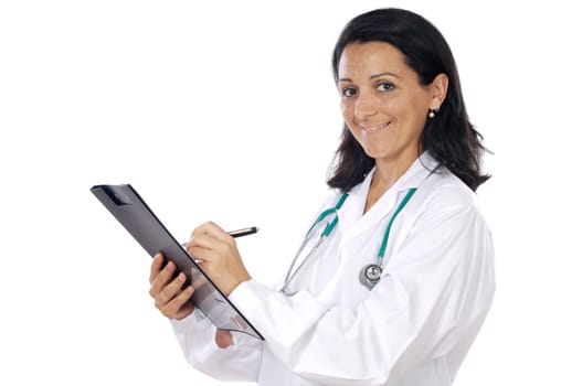 Attractive lady doctor over a white background