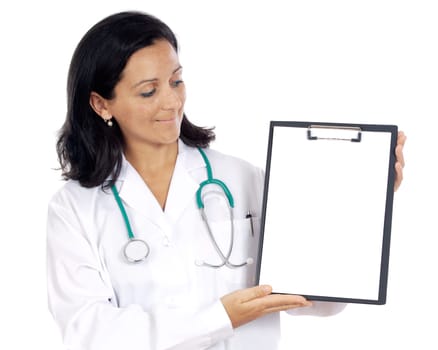 Attractive lady doctor over a white background