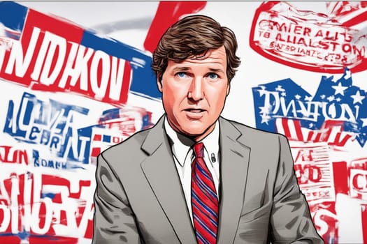 portrait of jounalist tv host Tucker Carlson regarding next elections illustration generative ai art