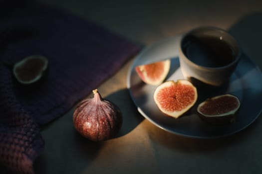 Rustic still life with fresh ripe figs. High quality photo