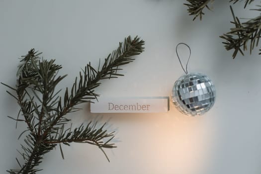 New Year and Christmas decorations on white background.
