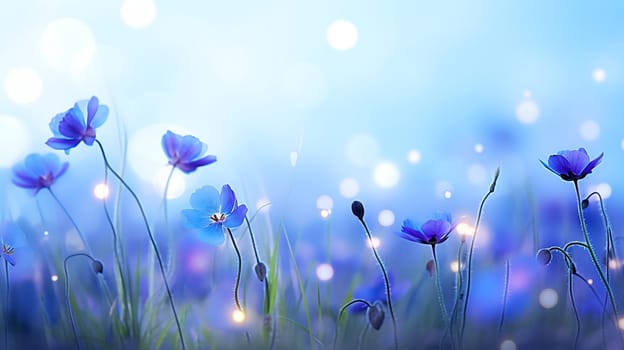 blue wild flowers in the morning light - AI generative