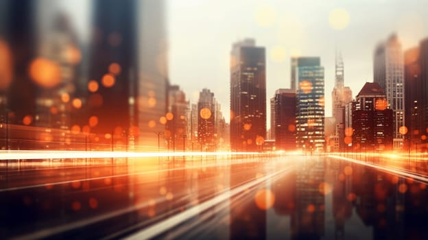 cityscape with blurred background and light trails - AI generative