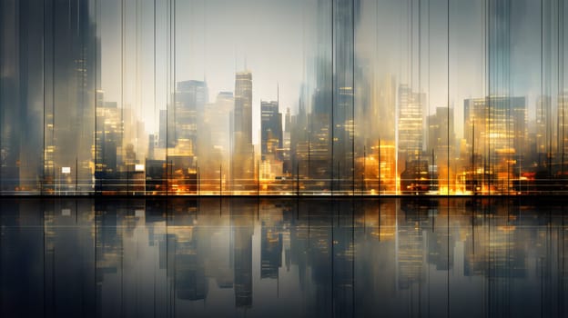 colored abstract city skyline with reflection - modern digital painting - AI generative
