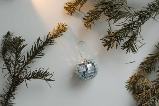 New Year and Christmas decorations on white background.