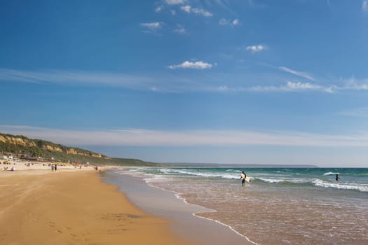 Sandy Atlantic ocean beach at Fonte da Telha beach, Costa da Caparica, Portugal