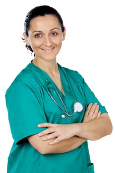 attractive lady doctor over a white background