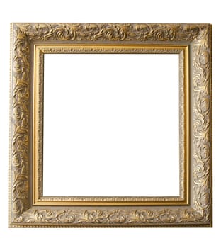 Picture gold frame with a decorative pattern on a white