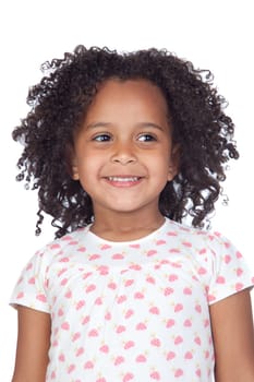 Adorable african little girl with beautiful hairstyle isolated over white