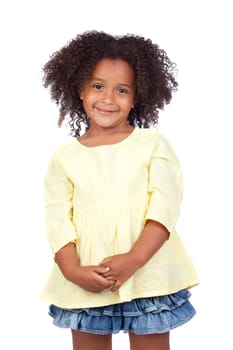 Adorable african little girl with beautiful hairstyle isolated over white