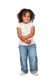 Adorable african little girl with beautiful hairstyle isolated over white