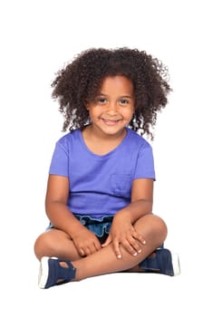 Adorable african little girl with beautiful hairstyle isolated over white