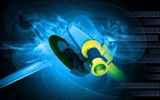 Digital illustration of angle grinder in colour background