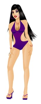 Vector Illustration of purple monokini swimsuit woman.