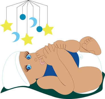 Vector Illustration of a cute baby sucking toes.