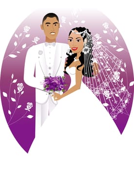 Vector Illustration. A beautiful bride and groom on their wedding day. Wedding Couple 5.