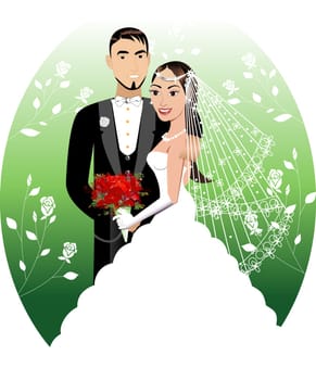 Vector Illustration. A beautiful bride and groom on their wedding day. Wedding Couple 1.