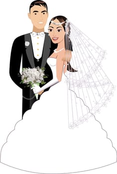 Vector Illustration. A beautiful bride and groom on their wedding day. Wedding Couple 1.