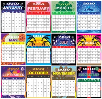 Twelve 2010 Calendars with space for planning. Very decorative and themed