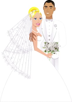 Vector Illustration. A beautiful bride and groom on their wedding day. Wedding Couple 6.
