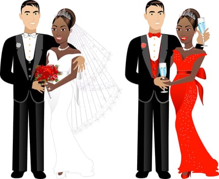 Vector Illustration. A beautiful bride and groom on their wedding day. Wedding Couple 1.