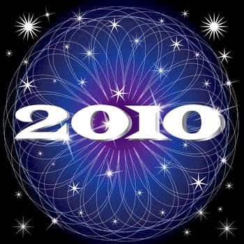2010 New Year&#039 s design with fireworks, vector illustration.